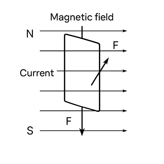 Schematic diagram of current loop and magnetic field force Schematic diagram of current loop and magnetic field force